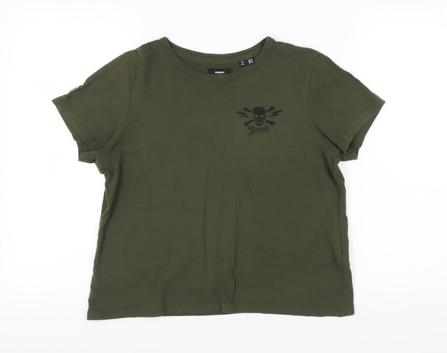 Superdry Women's Green Skull T-Shirt, Size 12, Cotton