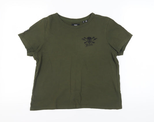 Superdry Women's Green Skull T-Shirt, Size 12, Cotton