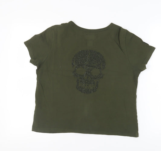 Superdry Women's Green Skull T-Shirt, Size 12, Cotton