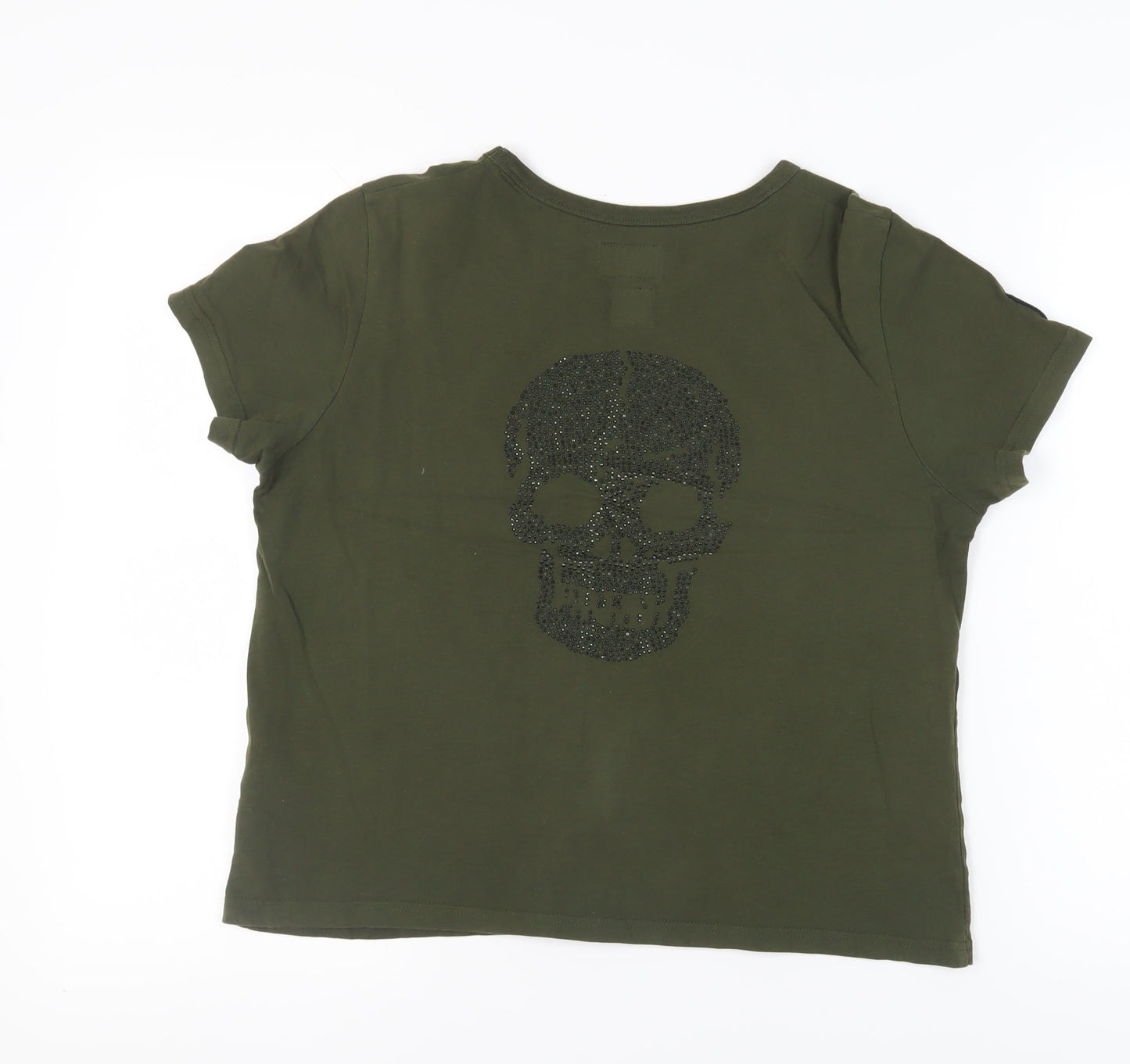 Superdry Women's Green Skull T-Shirt, Size 12, Cotton