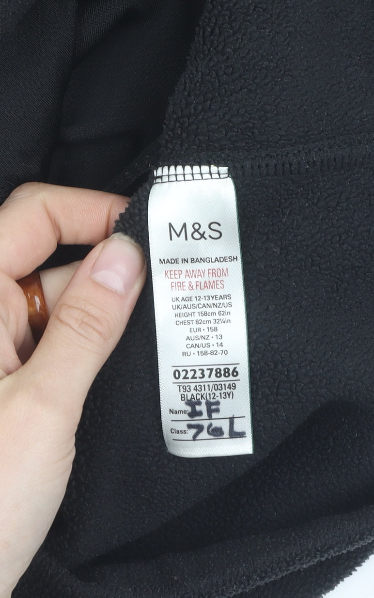Close-up detail of Marks & Spencer Black girls’ fleece jacket 12-13 years