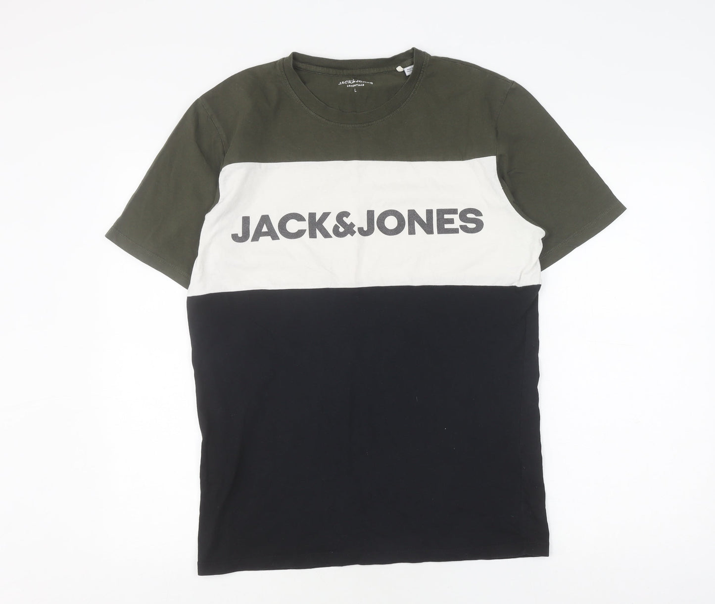 Jack & Jones Men's L Colourblock T-Shirt in Green, White, Black
