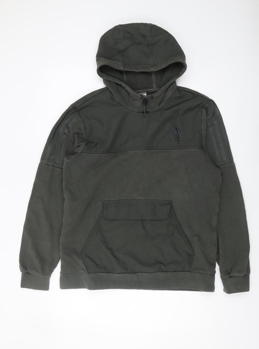 Adidas Men's Green Pullover Hoodie, Size M, Logo Design