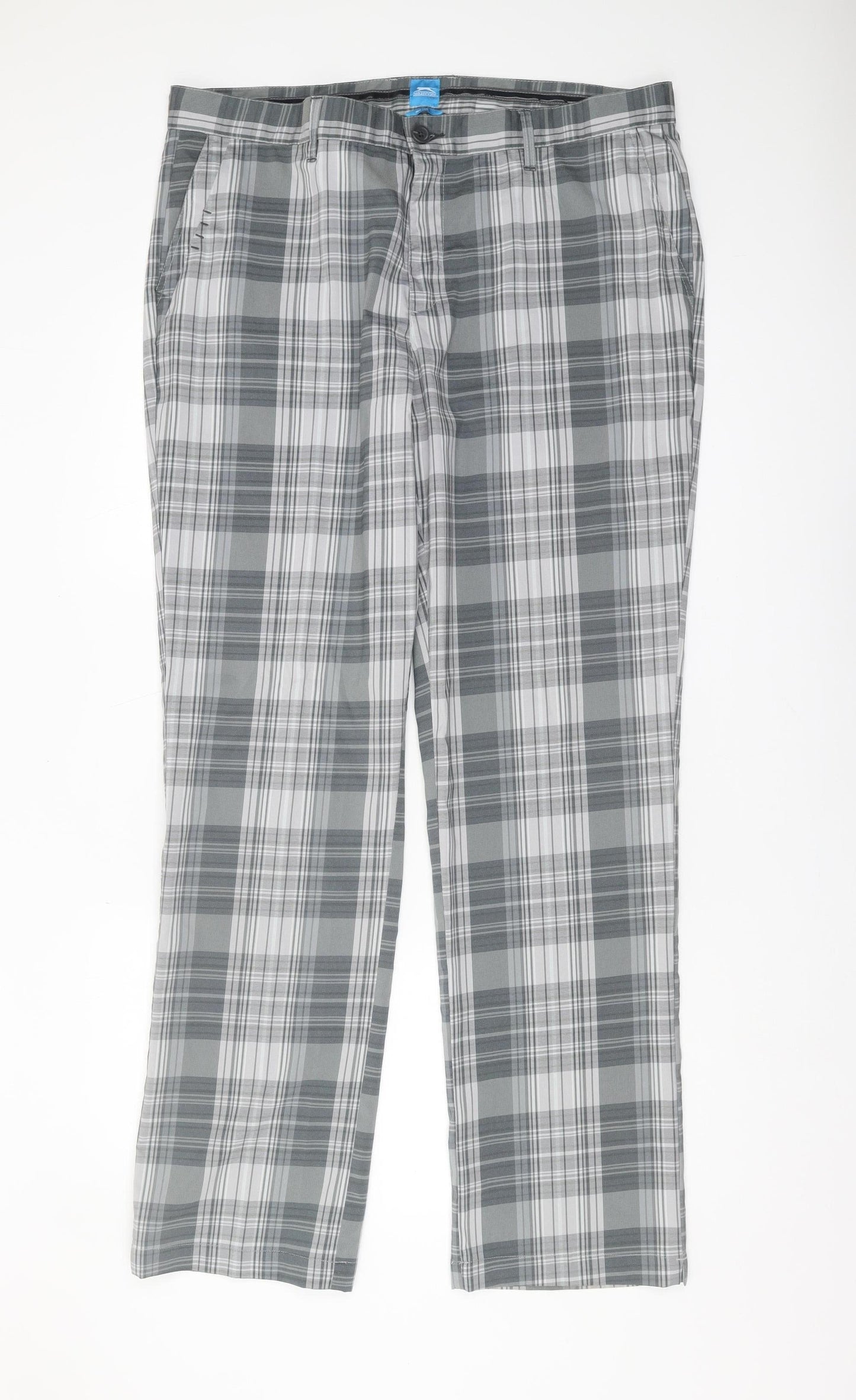 Slazenger Men’s Grey Plaid Trousers 36W Casual