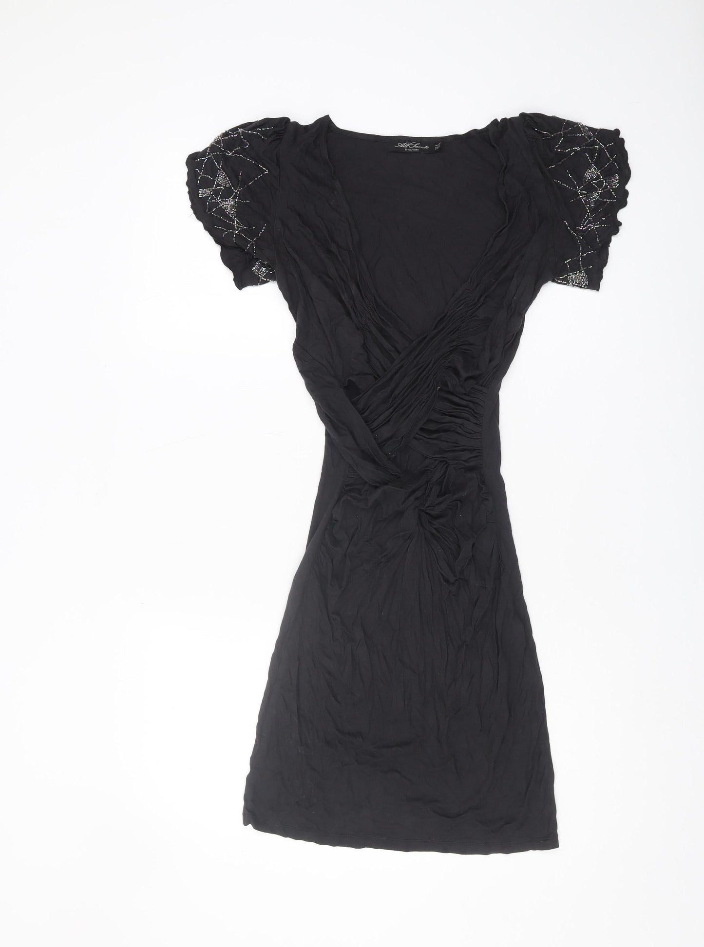 AllSaints Black Women's Dress UK 8 Beaded Short Sleeve