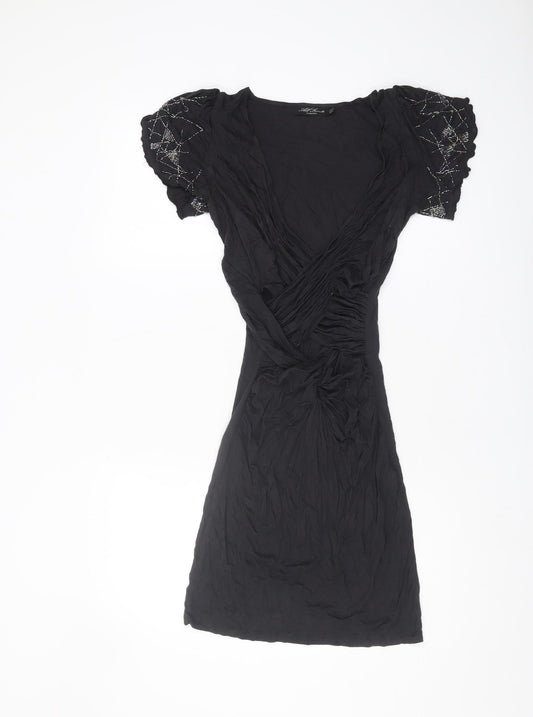 AllSaints Black Women's Dress UK 8 Beaded Short Sleeve