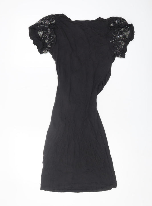 AllSaints Black Women's Dress UK 8 Beaded Short Sleeve