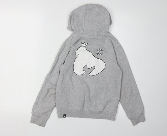 Money Boys Grey Hoodie - Casual Graphic Pullover, Size 8-9 Years