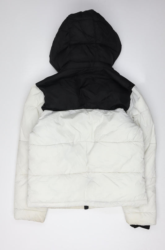 Hollister Women's Black White M Puffer Jacket Hooded