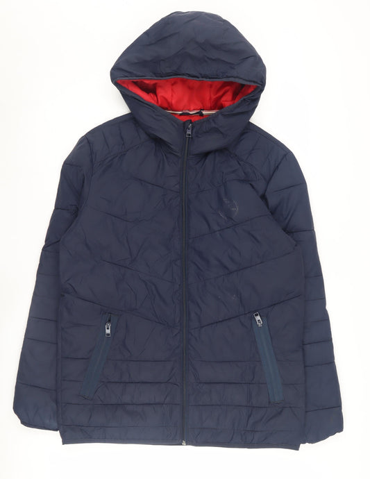 Jack & Jones Men's Blue Puffer Jacket S - Hooded, Zipped Pockets