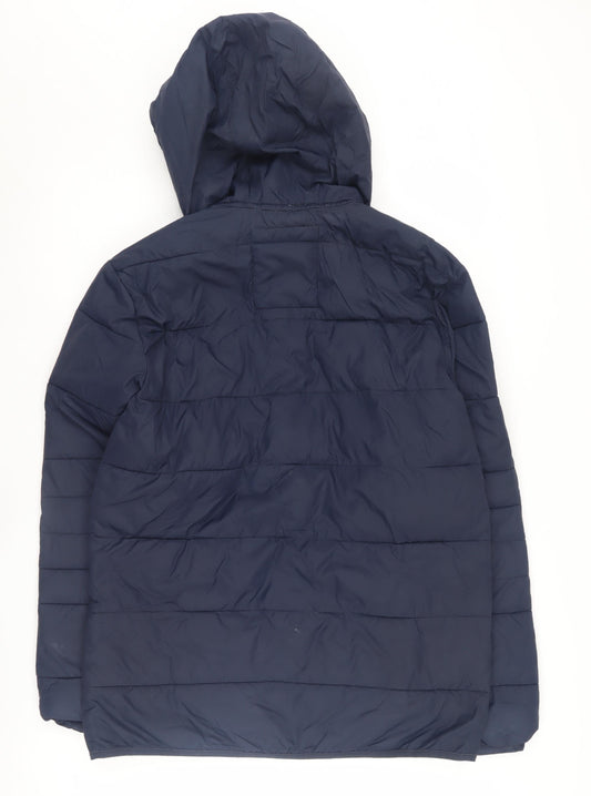 Jack & Jones Men's Blue Puffer Jacket S - Hooded, Zipped Pockets