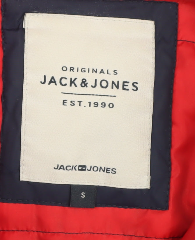 Jack & Jones Men's Blue Puffer Jacket S - Hooded, Zipped Pockets