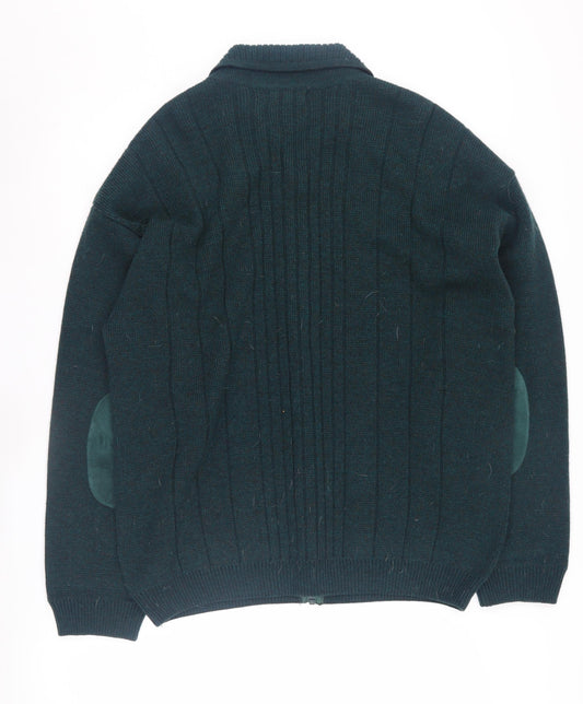 BHS Men's Green Full Zip Knit Jumper, Large