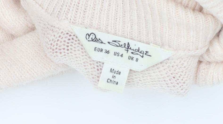 Close-up detail of Miss Selfridge Women's Beige Roll Neck Jumper, size 8