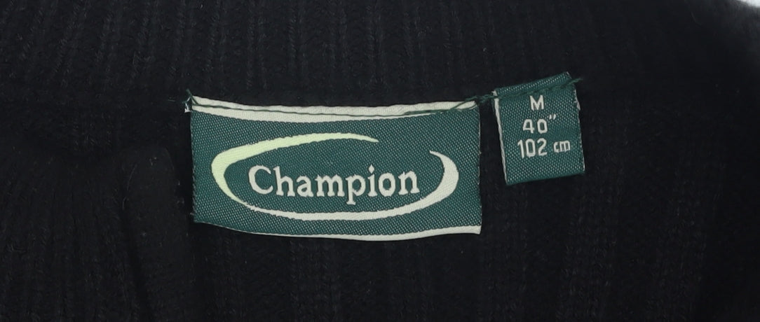 Champion Men's Black Wool Knit Jacket, Size M, Full Zip