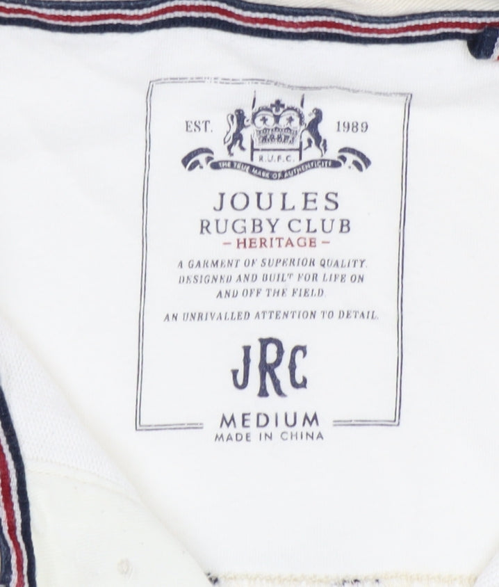 Joules Men's White Long Sleeve Polo Size M