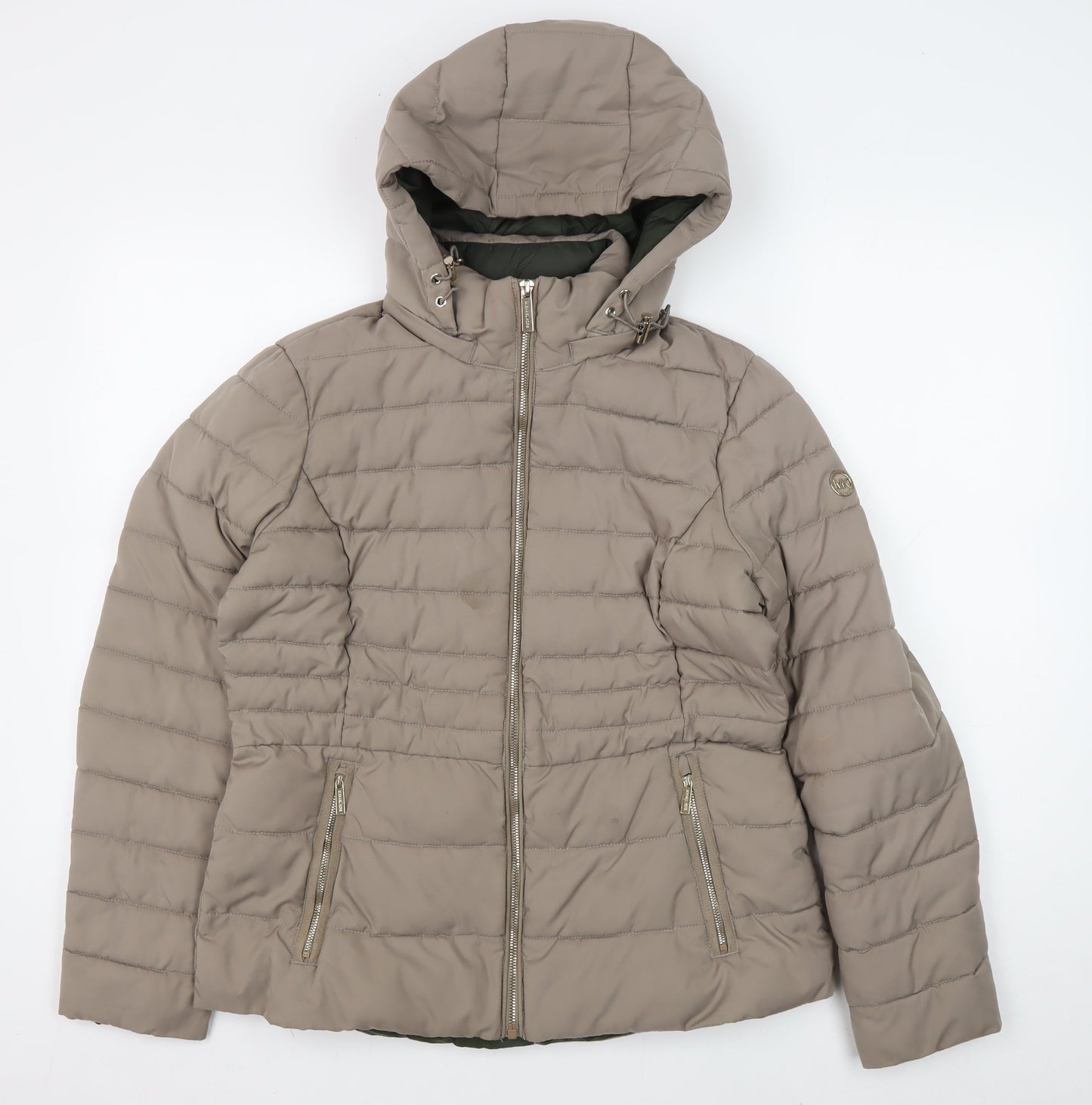 Michael Kors Women's Beige Puffer Jacket M Hooded