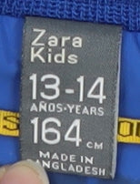 Brand and care label for Zara boys’ blue hooded jacket 13-14 years