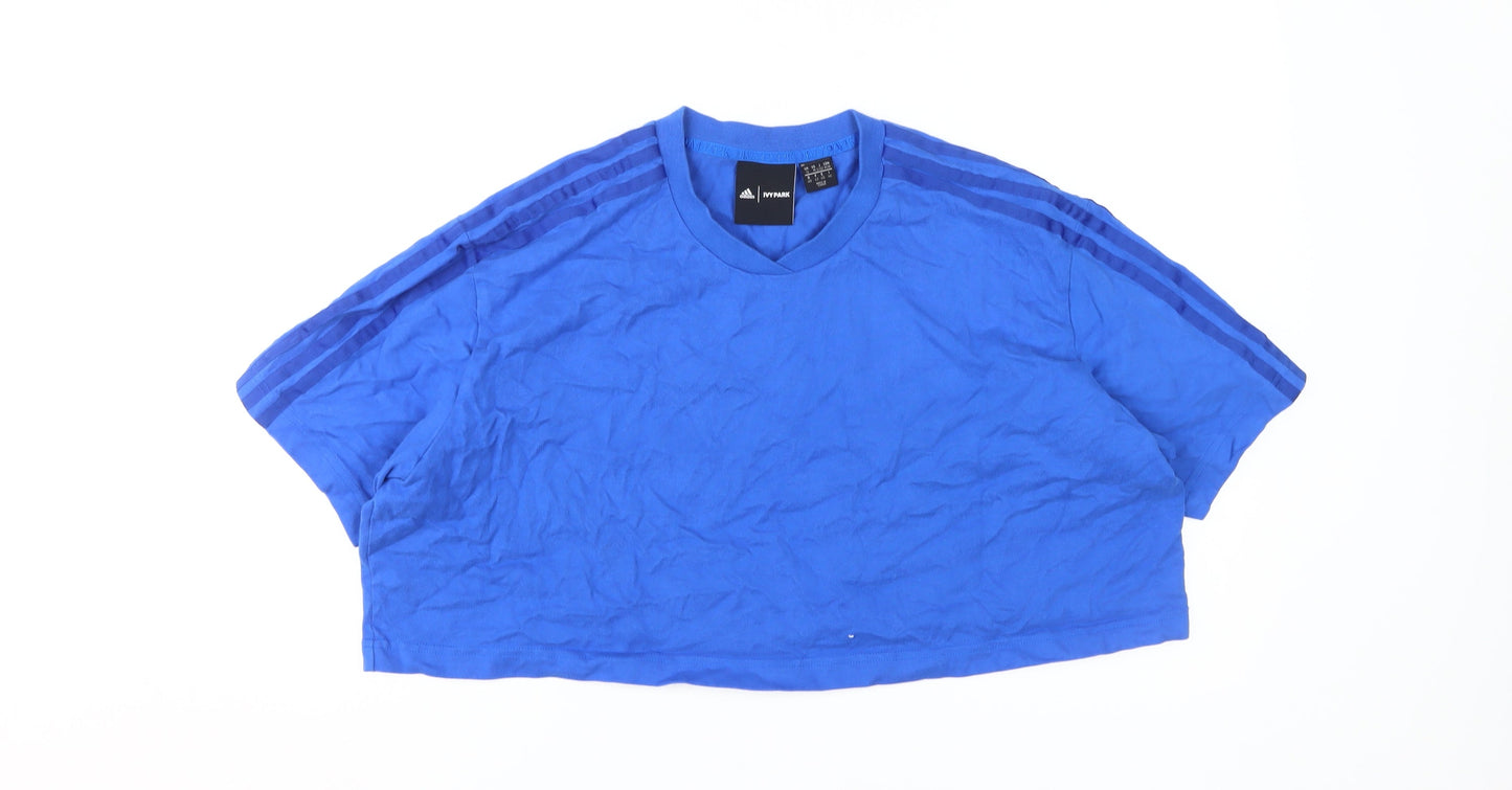 Adidas Ivy Park Women's Blue Cropped T-Shirt, Size 14