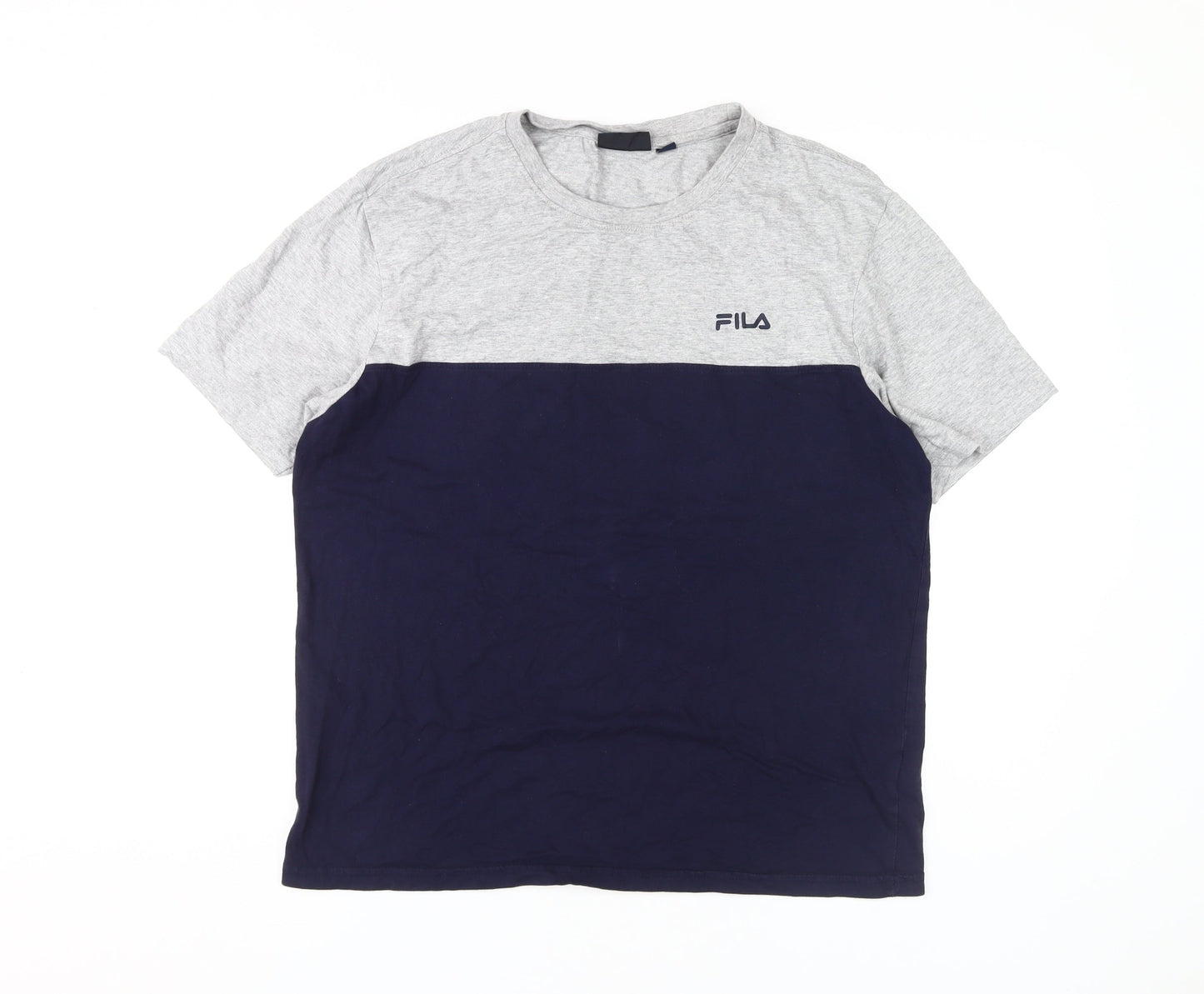 FILA Men's Colourblock T-Shirt, Grey/Blue, Size L