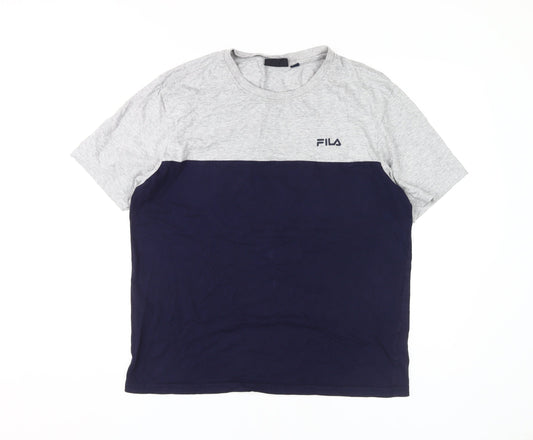 FILA Men's Colourblock T-Shirt, Grey/Blue, Size L