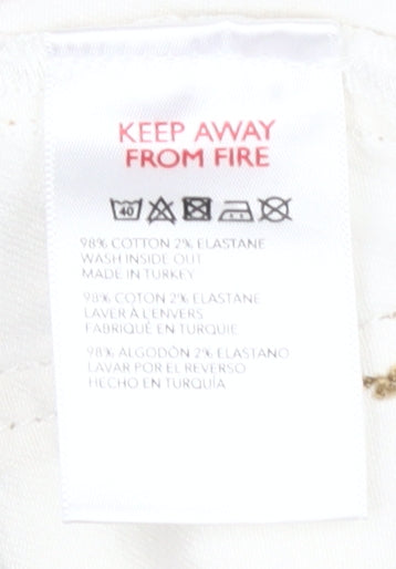 Brand and care label for BDG Women's White Flared Jeans, size L, Cotton Blend