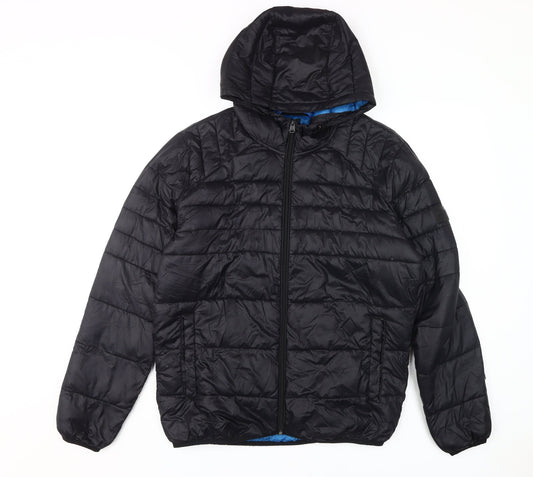 Jack & Jones Men's Black Puffer Jacket L Hooded