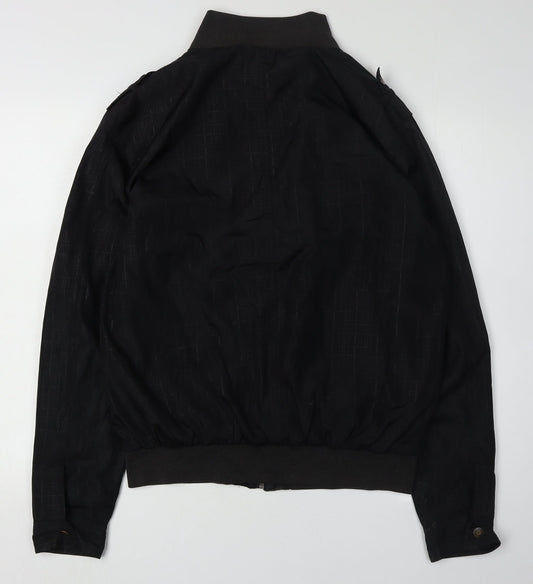 Smog Men's Black Bomber Jacket, Size L, Geometric Pattern