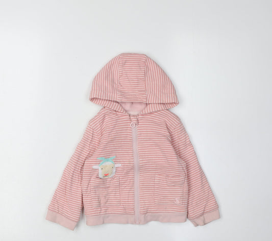 Joules Pink Striped Baby Jacket 12-18 Months Hooded Casual