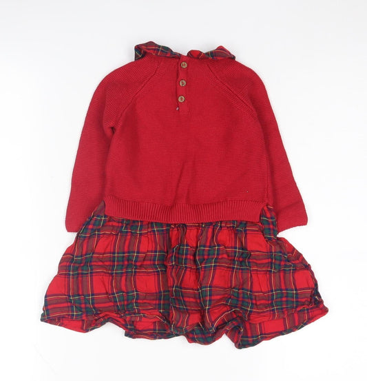 Next Girls Red Tartan Jumper Dress, 1.5-2 Years, Long Sleeve