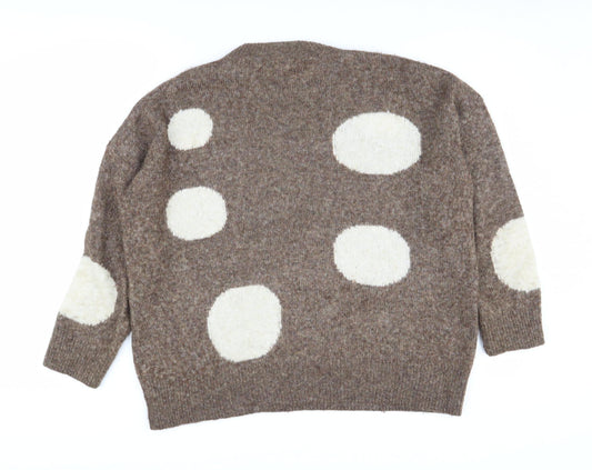 Fat Face Women's Brown Polka Dot Wool Jumper Size 12