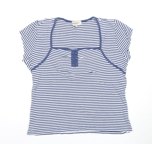 Womens UK Size L BASSINI Blue 100% Cotton T-Shirt