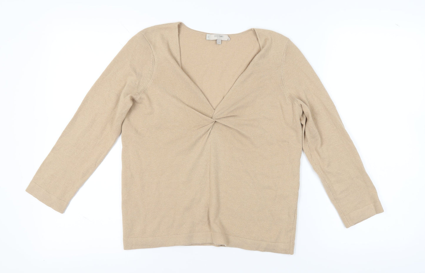 Hobbs Women's Beige V-Neck Wool Pullover Jumper S