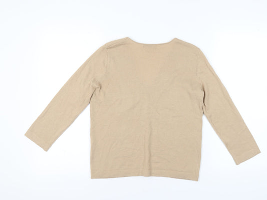 Hobbs Women's Beige V-Neck Wool Pullover Jumper S