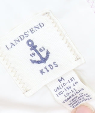 Brand and care label for Lands' End girls’ white puffer jacket 11 years