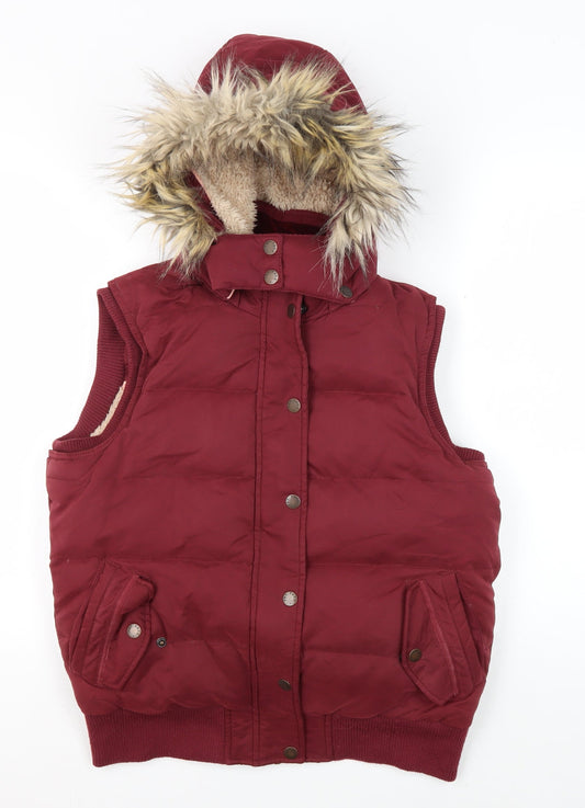 Fat Face Red Puffer Waistcoat Women Size 12 Hooded Classic