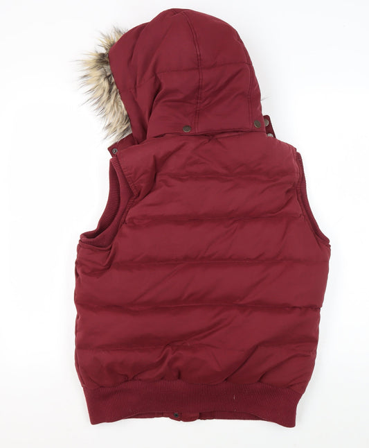 Fat Face Red Puffer Waistcoat Women Size 12 Hooded Classic
