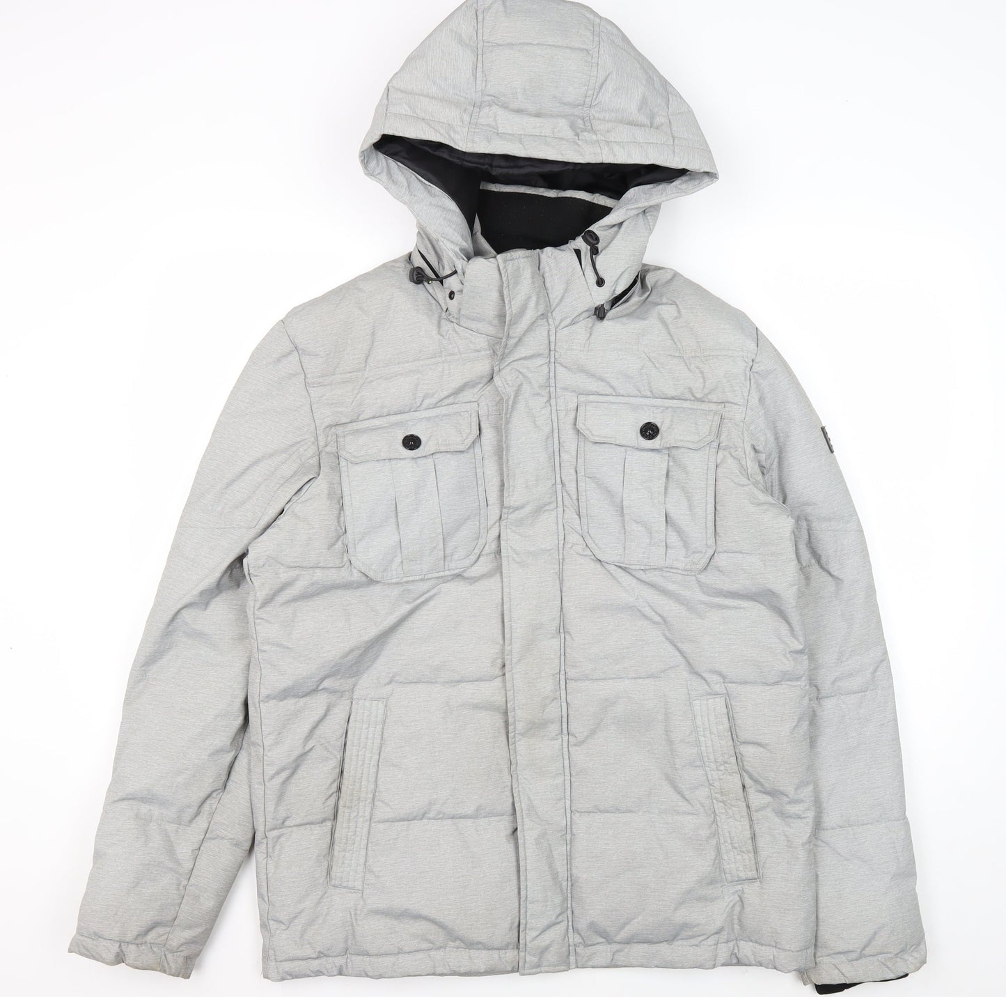 Jack & Jones Men's Grey Puffer Jacket L Hooded Winter