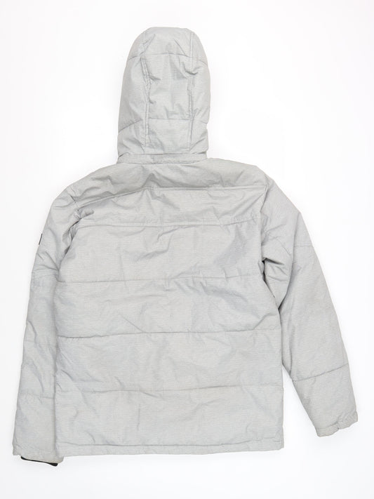 Jack & Jones Men's Grey Puffer Jacket L Hooded Winter