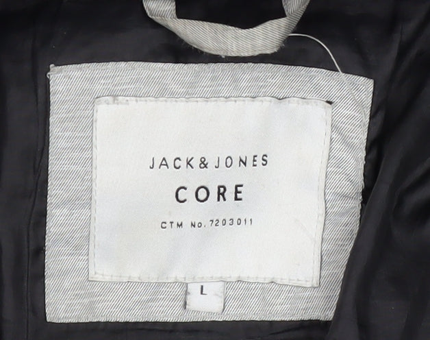 Jack & Jones Men's Grey Puffer Jacket L Hooded Winter