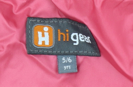 Brand and care label for Hi Gear girls’ pink rain coat 5-6 years hooded lightweight jacket