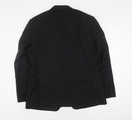 T.M.Lewin Men's Black Tuxedo Blazer 44R Wool Mohair Shawl Lapel