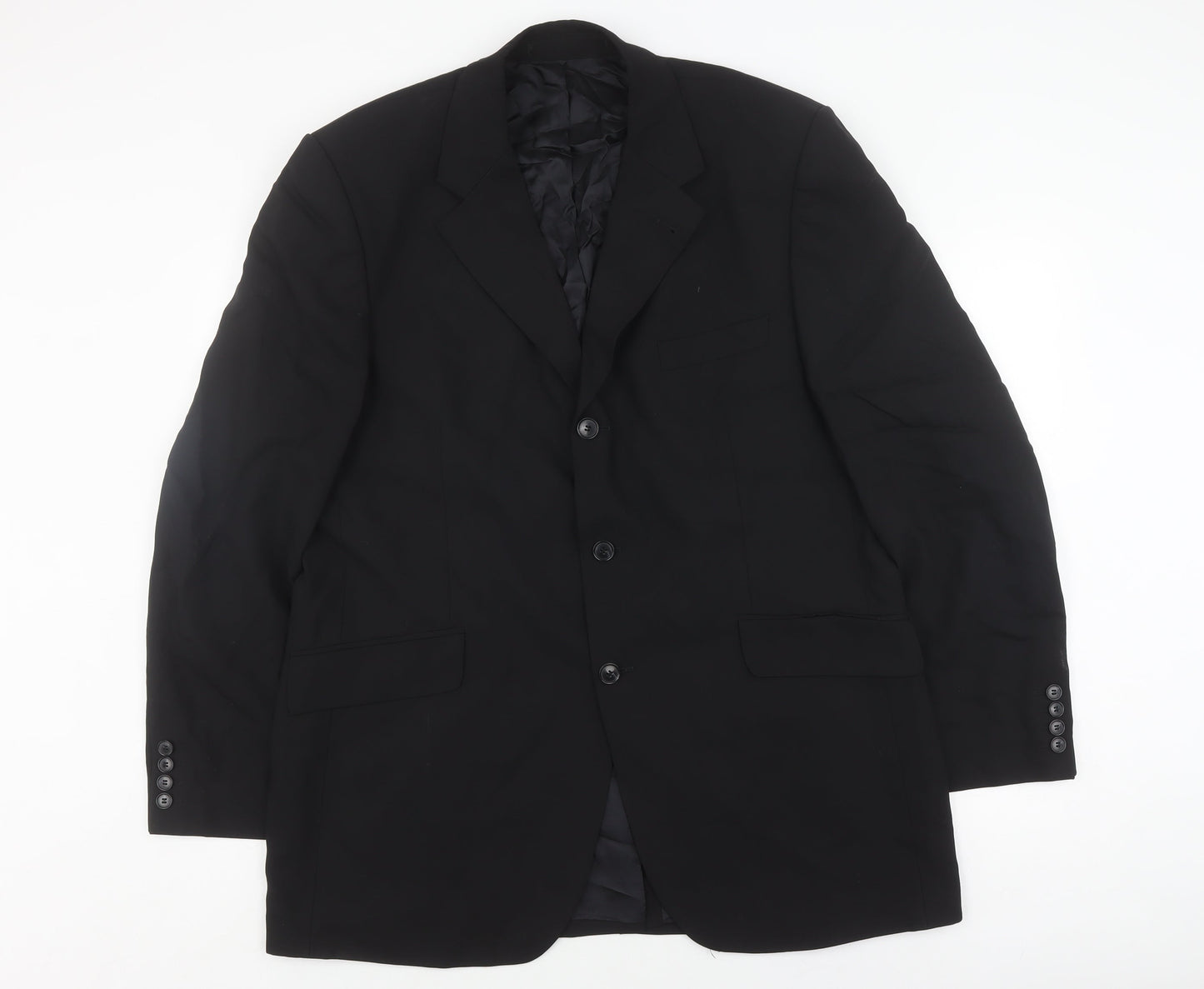 Jeff Banks Men's Black Wool Long Blazer, Chest 44L