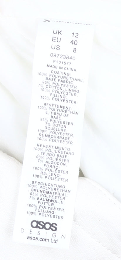 Close-up detail of Asos Design Women's White Biker Jacket, size 12