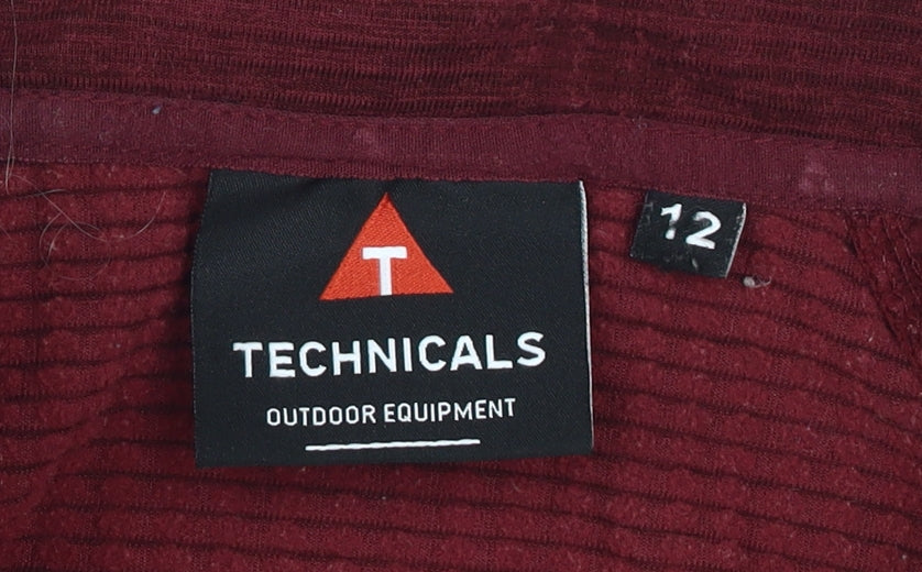 Close-up detail of Technicals unisex red quarter-zip sweatshirt, size 12