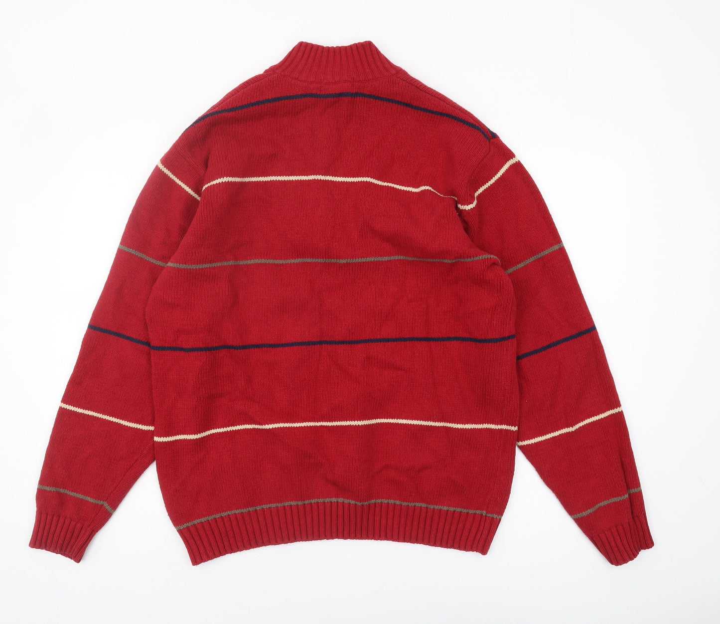 Austin Reed Men's Red Striped Full Zip Jumper M