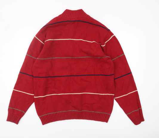 Austin Reed Men's Red Striped Full Zip Jumper M