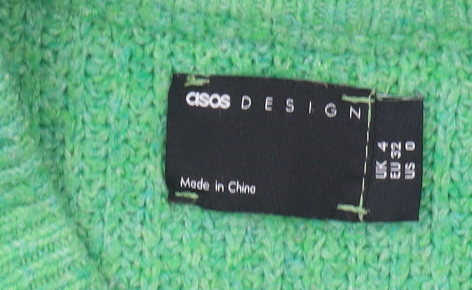 Close-up detail of ASOS DESIGN Women's Green Mock Neck Jumper, size 4