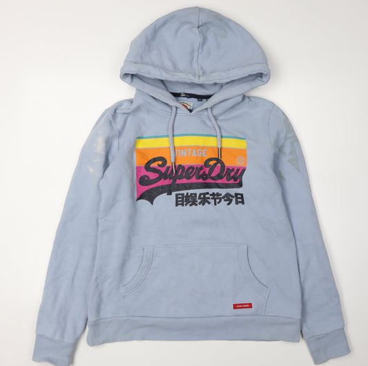 Unisex Adults UK 14 Regular Superdry Blue Pullover Hoodie