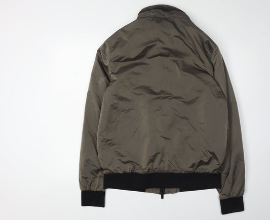 SilkSilk Men's Green Bomber Jacket L with Logo Accents